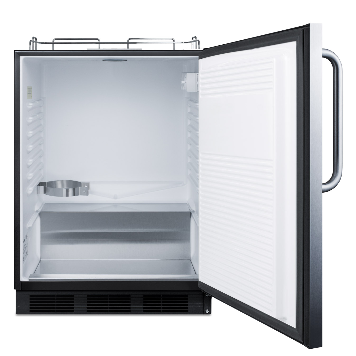 Built-in undercounter ADA height commercially listed kegerator in stainless steel for outdoor use, tap kit not included